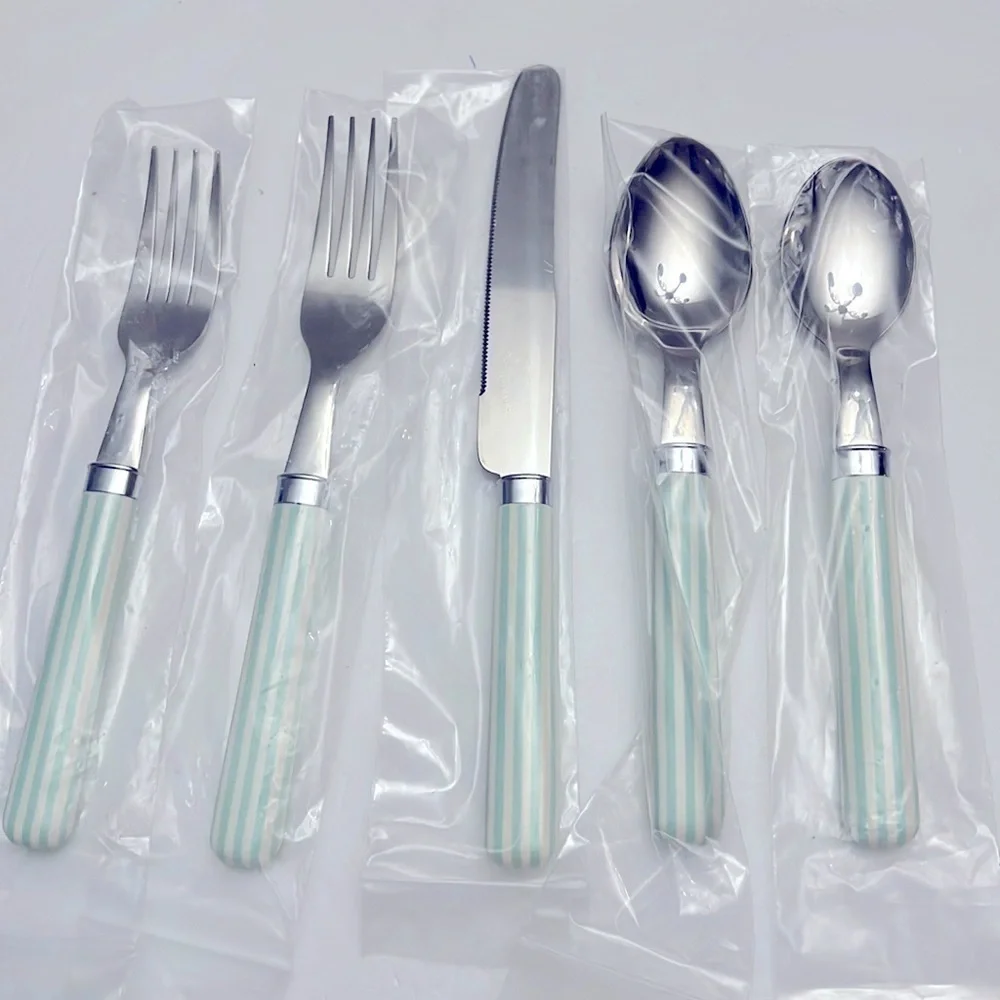 5 Piece Place Setting Green Struped Silverware Sheffield stainless England